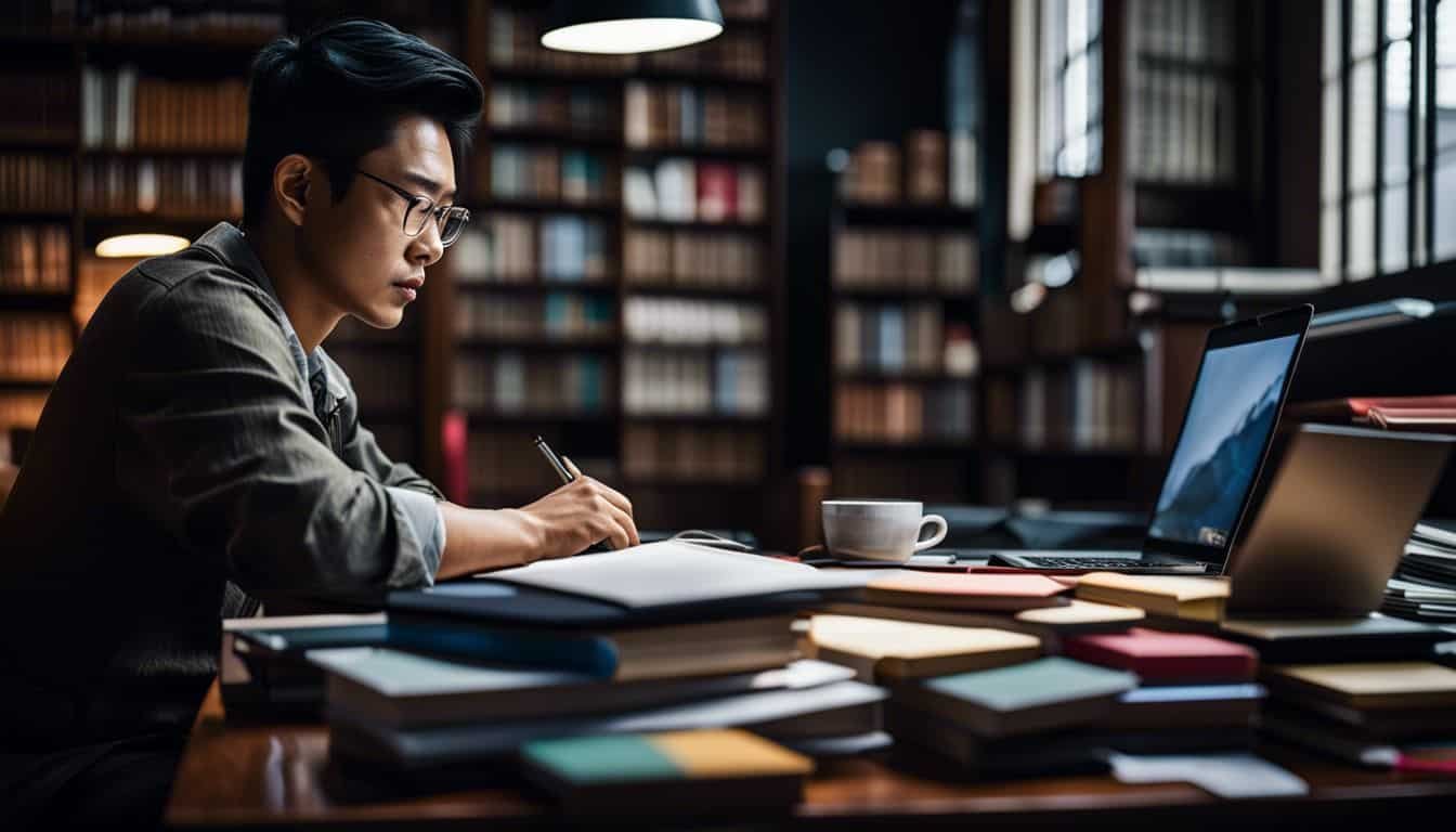 Mahasiswa mengalami kesulitan saat menulis artikel ilmiah untuk tugas penelitian.